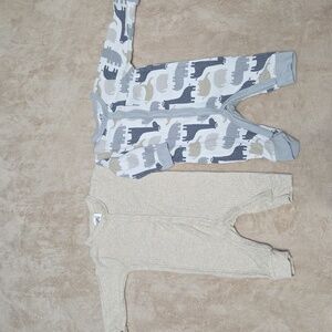 2 Gerber Organic Cotton Ribbed Snap Romper One-piece 0-3m Dinosaur Print